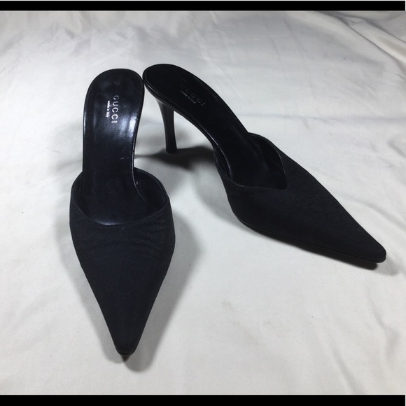Gucci Black GG Monogram Mules Heels 38C - Picture 1 of 16